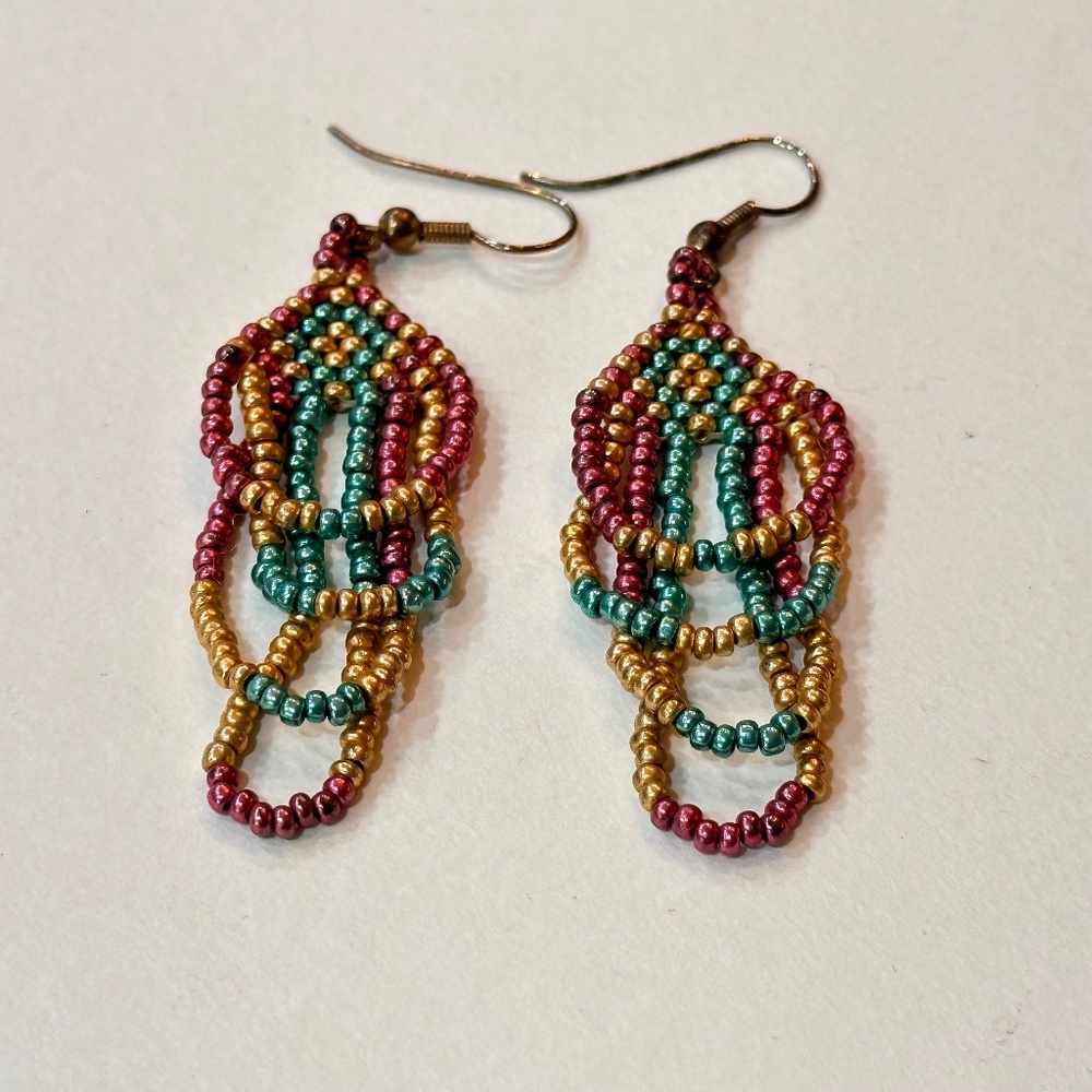 Handmade Tri-Colored Seed Bead Dandle Earrings